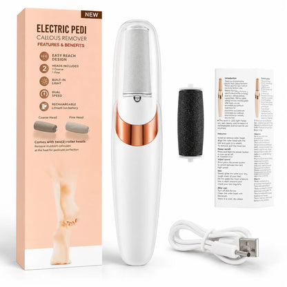 Electric Pedi Foot File – Rechargeable Callus Remover with 2 Roller Heads