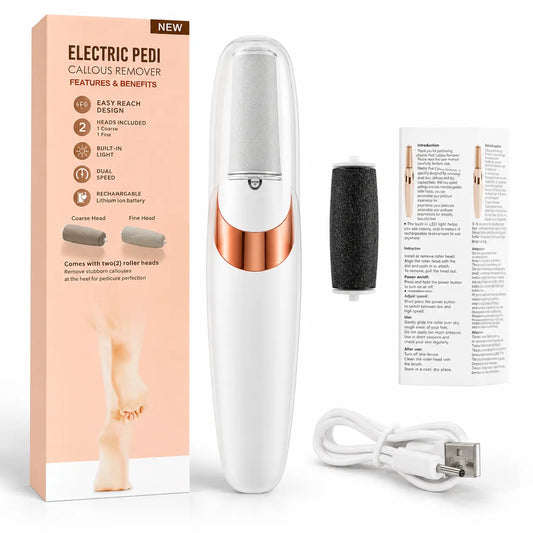 Electric Pedi Foot File – Rechargeable Callus Remover with 2 Roller Heads