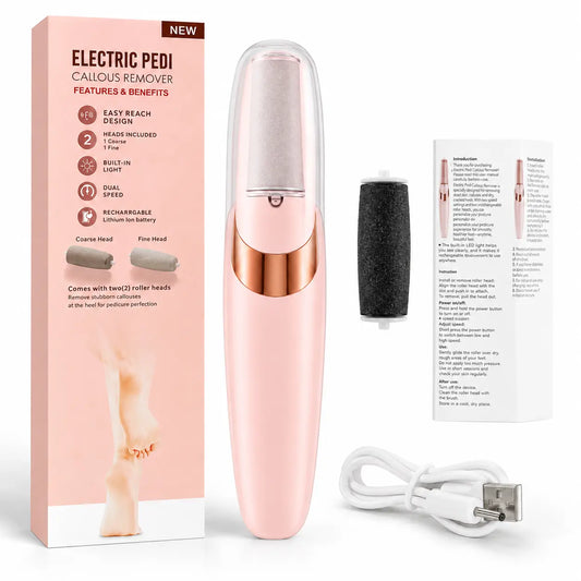 Electric Pedi Foot File – Rechargeable Callus Remover with 2 Roller Heads
